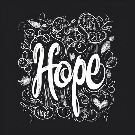 The word hope is written in white chalk on a blackboard. Trendy t-shirt design.の素材