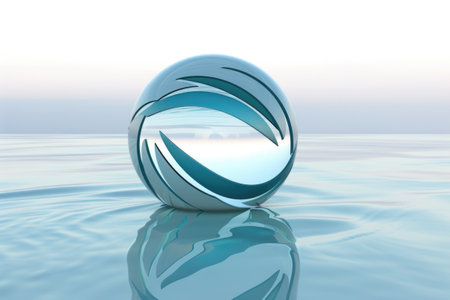 In a mesmerizing sight, a solitary blue ball gracefully hovers above the translucent surface of the ocean.の素材