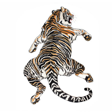 A drawing of a tiger laying on its back.の素材