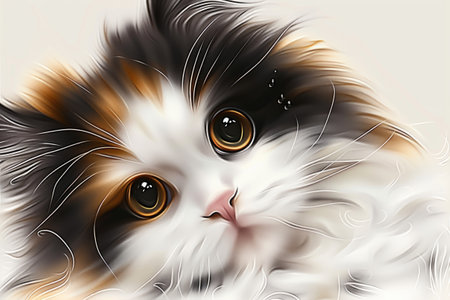 A captivating close-up photo that showcases the mesmerizing brown eyes of a fluffy and cute cat.の素材