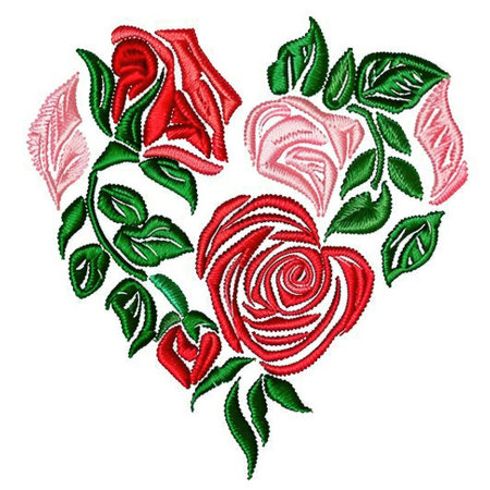 A heart with roses and leaves in the shape of a heart. Embroidery on white backgroundの素材