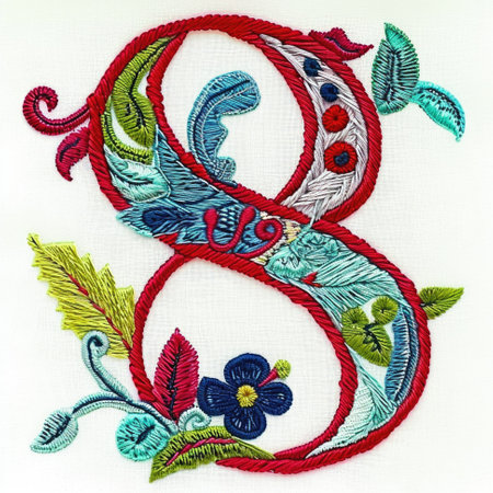 A close up of number 8, an embroidery design on a white surface.の素材