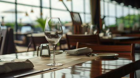 A glass of wine sitting on top of a wooden table.の素材