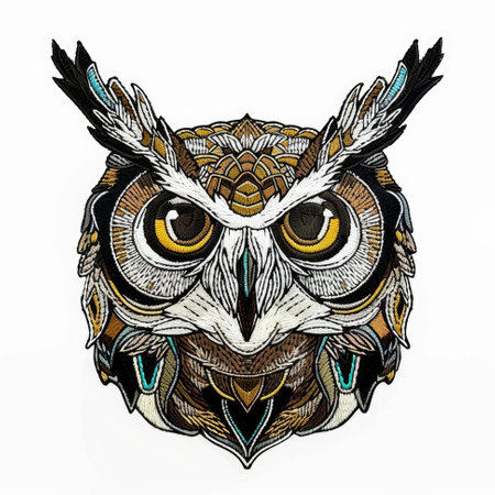 A drawing of an owl with feathers on its head.の素材