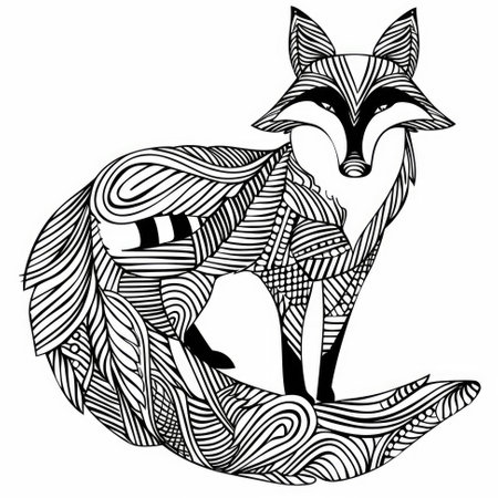 A black and white drawing of a fox.の素材