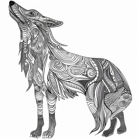 A drawing of a dog with patterns on it. Tattoo design or coloring book page.の素材