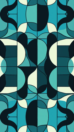 A blue and white tiled pattern with black and white circles.の素材