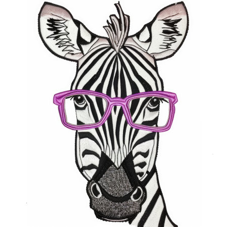 A drawing of a zebra wearing glasses. Embroidery on white backgroundの素材