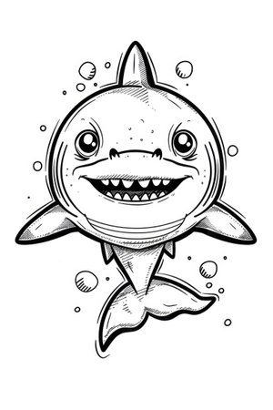 A cartoon shark with a big smile on his face. Coloring book for kids.の素材