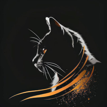 A painting of a cat with a collar on.の素材