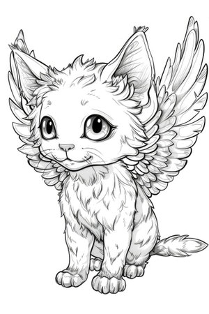 A cat with wings on its head. Coloring book for kids.の素材