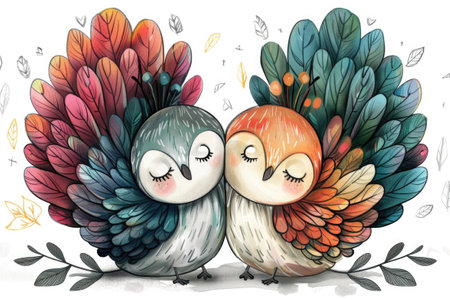 A couple of birds sitting next to each other.の素材