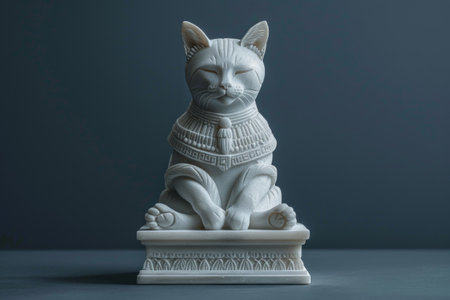 A sculpted white cat, rendered with the fine detail of a marble work of art, exudes elegance and an almost lifelike poise.の素材