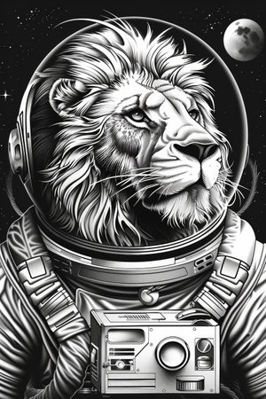 Cosmic Lion Astronaut: Exploring Space Illustration.の素材