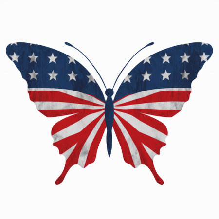 Patriotic American Flag Butterfly Design Isolated on White Background.の素材