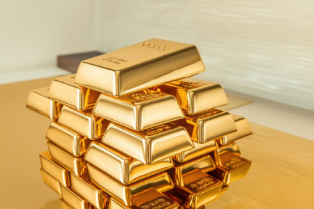 Stacked Gold Bars Reflecting Wealth and Investment in Luxurious Setting.