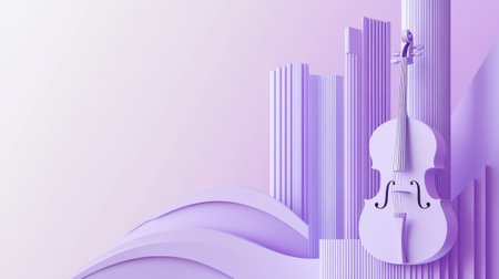 Aesthetic purple cello against a modern geometric backdrop, blending abstract shapes and soft gradients. perfect for music-themed decor and artistic designs.の素材