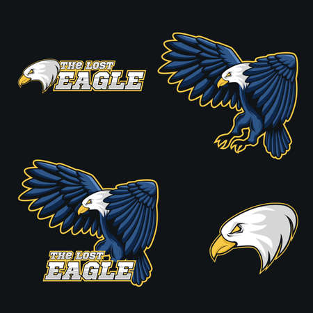 blue eagle mascot esport logo vector illustration set