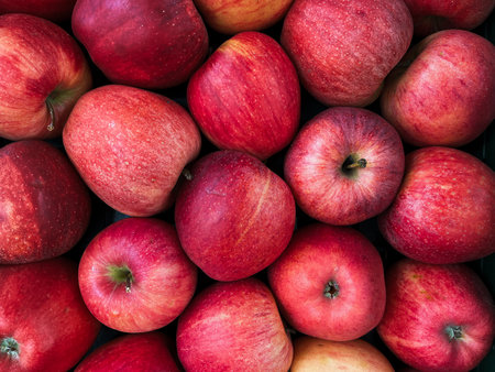 Red apples background. Top view of red apples. Red apples background.