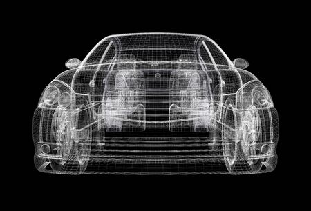 Wireframe car on black backgroundの写真素材