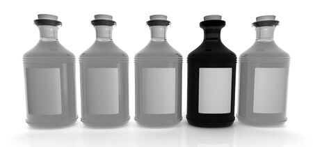 Light gray and a black bottle on a white backgroundの写真素材