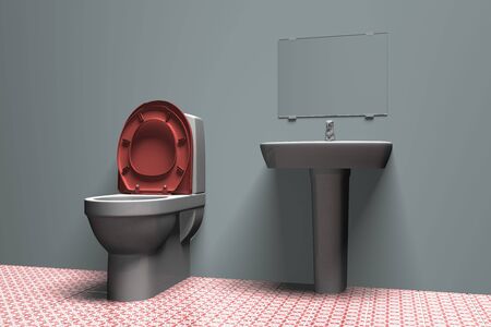 Illustration of a red and gray bathroomの写真素材