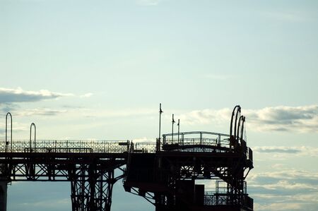 Evening view on a metallic dock in Trieste, Italyの写真素材