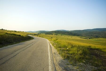 A view on the road and landscape in Bosniaの写真素材