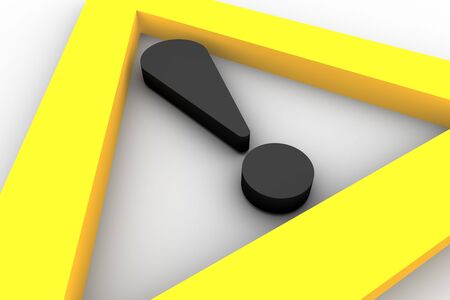 Yellow warning sign on white backgroundの写真素材