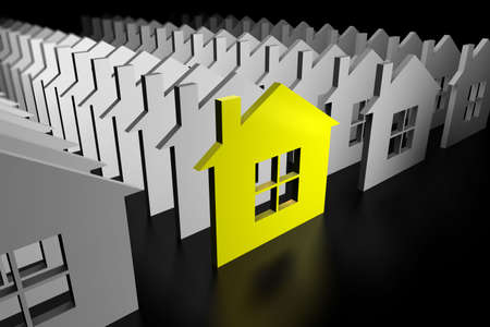 Illustration of grey rows of houses, one of them yellowの写真素材