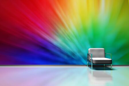 Colorful room with a seat and wooden floorの写真素材