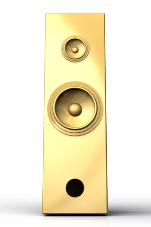 Golden speaker box on white backgroundの写真素材