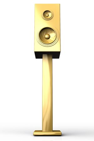 Golden speaker box on white backgroundの写真素材