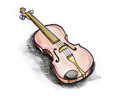 Drawing / illustration of a violin on white backgroundの写真素材