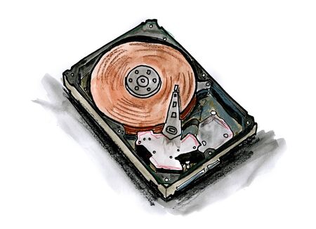 Hand drawn illustration of a hard drive on white background