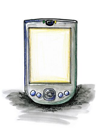 Hand drawn illustration of a PDA on white backgroundの写真素材