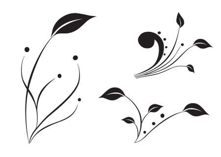 three black silhouettes of plants isolated in white backgroundのイラスト素材