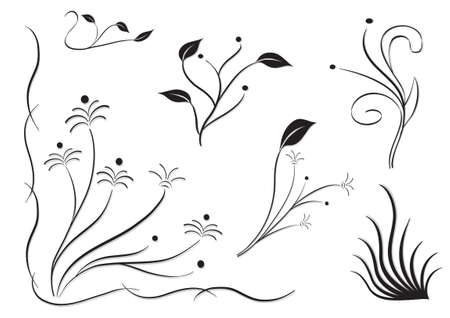 set of silhouettes of different flowers in white background. vectorová draft for various uses.のイラスト素材