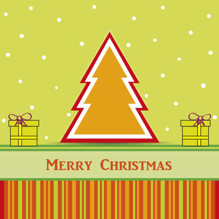 christmas card with tree and gift and snowのイラスト素材
