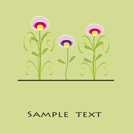 three flowers in a green background のイラスト素材