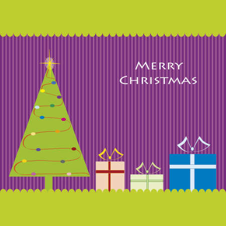 Christmas card with a Christmas tree and gifts. Vector EPS10のイラスト素材