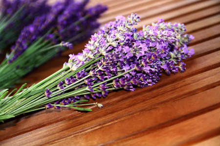 bunch of lavender flowers on the tableの写真素材