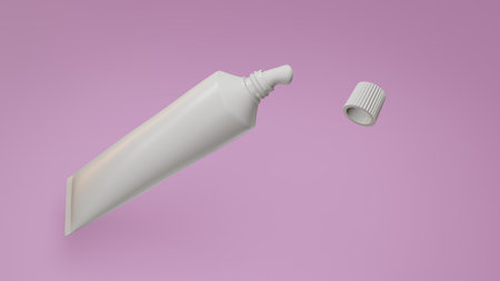 White tube of toothpaste on a pink background. 3d rendering