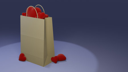 3d illustration of valentine's day shopping bag with heartsの写真素材