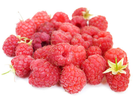 Fresh summer raspberries on a white background