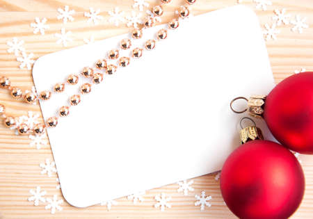 Empty christmas card with christmas decorationの写真素材