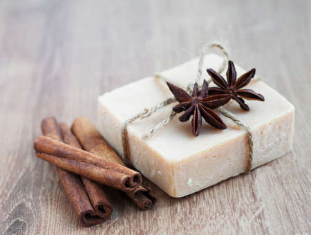 handmade soap with  cinnamon and anise starの写真素材