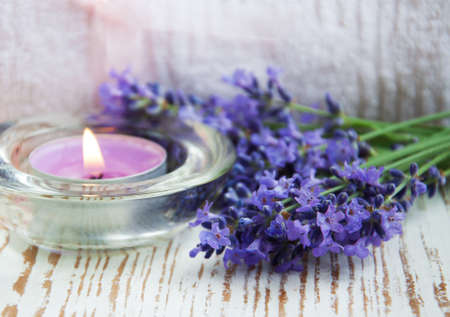 wellness products -  candle, lavender and towelの写真素材