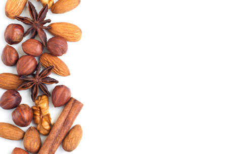 Mixed nuts on a white  backgroundの写真素材