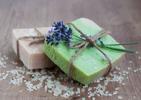 Natural handmade Herbal Soap with lavender and sea saltの写真素材